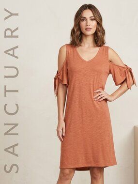 Sanctuary NWT Peach Cold-Shoulder Tie-Sleeve Dress XL 🍑